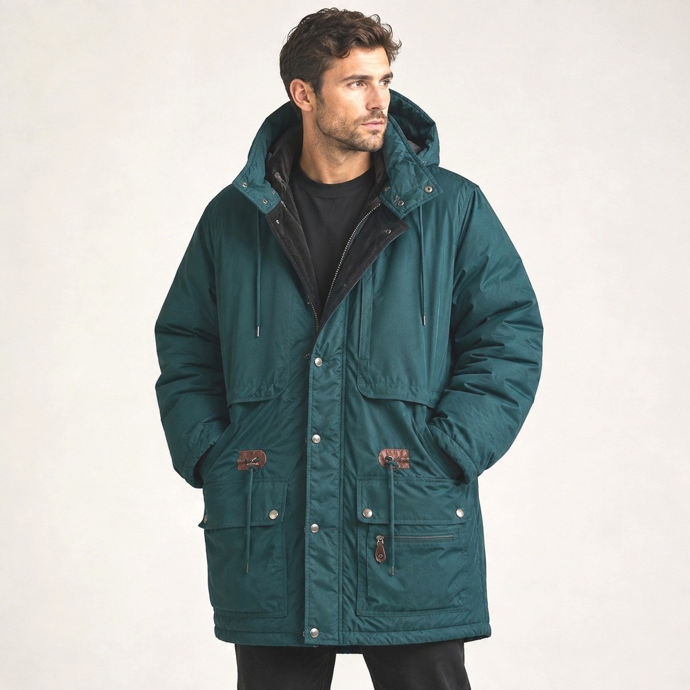 VTG Outdoor Exchange Down Feather Parka Jacket Mens Medium Teal Green Hooded